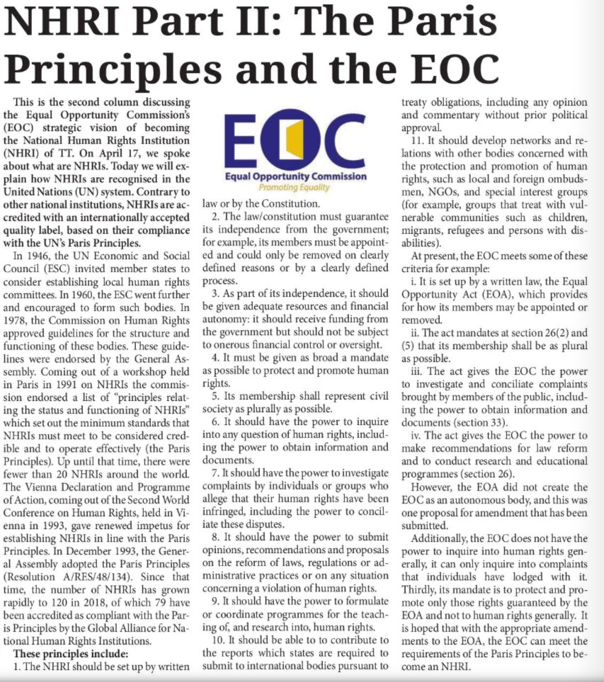 NHRI Part II: The Paris Principles and the EOC